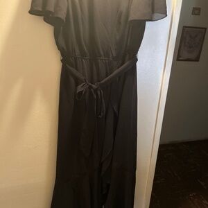 Black faux wrap dress long